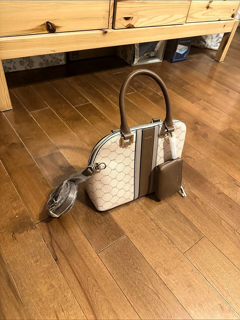ALDO Galilini Dome Satchel Beige & Brown